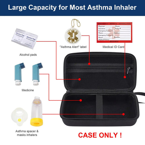 Everyday Travel Case For Asthma Gear Inhaler Spacer Masks Meds And Medical Card with compartments for asthma gear