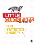 Cover of Little Quick Fixes book set for statistics anxiety, featuring a running fox illustration.