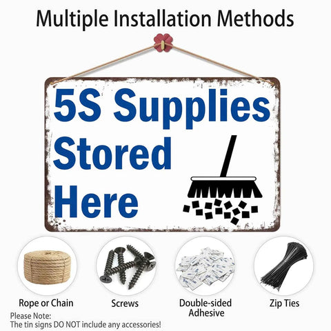 Stored Here Sign For Workshop And Garage, 8x12 Inch Aluminum Metal Sign, vintage distressed wall decor, hanging methods shown