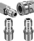 Stainless steel 3/8 in NPT quick-connect adapters kit with two male nipples and two female couplers.