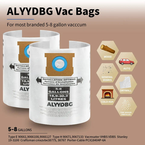 10 Pack 5 to 8 Gallon Vacuum Filter Bags Type E And Type H Replacement Dust Bags For Vacuums With 2.5 Inch Nozzle