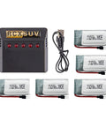 5 Pack 3.7V 500mAh LiPo Batteries With 5-In-1 USB Charger For RC Planes Drones Quadcopters And Mini RC Toys, including USB cable