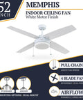 Memphis 52 Inch Contemporary Indoor Led Ceiling Fan With Light And Pull Chain Dual Mounting Options Four Dual Finish Blades