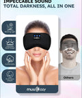 Wireless Sleep Headphones With Sleep Mask Headband And Earbuds, Bluetooth 5.4 for side sleepers, shown on smiling person