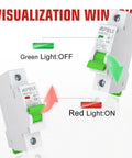 Front view of DC Circuit Breaker 12 To 110V DC 16A 1 Pole For Solar PV And Battery Power Systems with green and red indicator lights.
