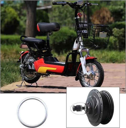 Ebike with basket and motor, featuring Ebike Hub Motor Lock Nuts And Washer Set For 14mm Shaft 750W To 1500W Motors Wheel Axle Bolts.