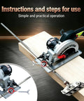 16 Inch Circular Saw Guide Rail With Nine Smooth Rollers For Rock Solid Cuts And Bullseye Accuracy Adjustable Rip Edge Cutting Rail With Laser Scale in use on wood.