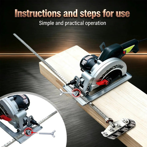16 Inch Circular Saw Guide Rail With Nine Smooth Rollers For Rock Solid Cuts And Bullseye Accuracy Adjustable Rip Edge Cutting Rail With Laser Scale in use on wood.