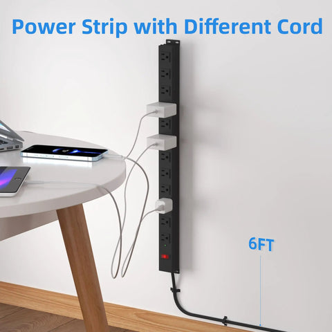 12 Outlet Power Strip Built Tough With 15A Circuit Breaker, Wall Mount Ready, 6Ft 14AWG Extension Cord, industrial grade, black