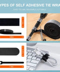 Self adhesive tie wraps from All In One Cable Management Kit For TV Desk And Car With 188 Pcs shown with keyboards and cables.