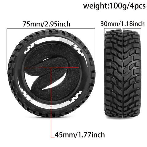 4 Piece RC Drift Tires Upgrade For One Tenth Scale RC Cars, Slick On Road Tread, Side Profile, Dimensions Shown