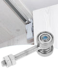 Close-up of Straight Up Steel Sliding Door Rollers with Double Bearing Track Pulleys for Barn and Patio Doors installation.