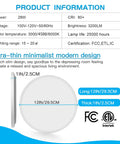 Diagram of 12 Inch Flush Mount LED Ceiling Light With Dimmable Brightness Slim IC Fixture 28W 3200LM 3 Color Temperatures