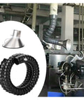 Straight Up Adjustable Fume Extraction Arm Featuring Ridiculously Flexible Dust Collection Hose in workshop setup with hood and spiral hose.
