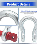 Close-up of Five Pack Heavy Duty D Ring Anchor Shackles One Half Inch Galvanized Clevis Shackle Screw Pin Two Ton Load Capacity