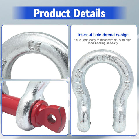 Close-up of Five Pack Heavy Duty D Ring Anchor Shackles One Half Inch Galvanized Clevis Shackle Screw Pin Two Ton Load Capacity