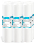 6 pack of 50 Micron Sediment Water Filter Cartridge 10x2.5 Inch Polypropylene For Whole House RO Systems with blue labels