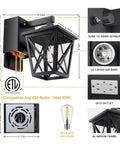 Dusk To Dawn Porch Light With Built In GFCI Outlet Black Outdoor Wall Sconce In Waterproof Anti Rust Aluminum With Two Outlets.