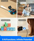 mBot2 Rover STEM Coding Robot Kit For AI Learning, Aluminum Robot With Sensors For Easy To Advanced Projects, Control With Smartphone Or Gamepad Or Auto-Program, Bluetooth And Wifi Enabled, Learn Block-Based To Python Coding, Perfect For Classrooms And, blue rover showing path, color, OCR and voice recognition