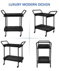 All Weather Wicker Patio Serving Cart For Outdoor Entertaining Black Steel Frame With Easy Assembly And Wipe Clean Resin Wicker 32 Inch