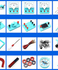 Electricity And Magnetism Kit For Students Hands On Physics Circuit Lab Kid Friendly For Junior And Senior High School Students Electric Circuit Experiments Electromagnetism Exploration Starter Set components laid out.