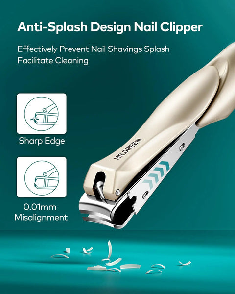 Close-up of Anti-Splash Design nail clipper from Three Piece Nail Clipper Set With Anti Splash Fingernail Clippers And Ear Pick Stainless Steel Nail Cutter Kit For Men And Women Includes Straight Edge And Oblique Edge Clippers Plus Leather Case Pro Grade Quality, showing sharp edge and 0.01mm misalignment.