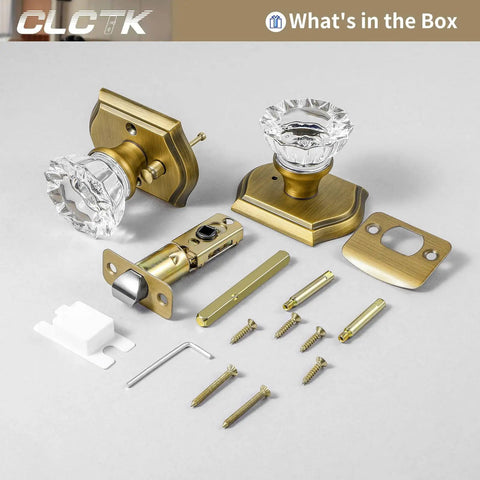 Interior Glass Door Knobs With Privacy Lock, Old School Vintage Crystal Hardware In Antique Brass Finish For Bedroom And Bathroom, Push Button Inside Lock, Keyless Outside Access, 1 Pack, with included mounting hardware.