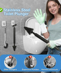 Heavy Duty Air Pressure Toilet Plunger That Will Blast Through Stubborn Kitchen Sink Or Floor Drain Clogs Fast Save A Buck Straight Up Skipping Awful Plumber Calls With Ergonomic Pump Handle And Strong Suction, displayed with gloves.