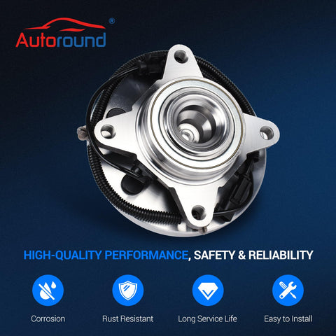 Front view of a six-lug wheel bearing and hub assembly for 2011-2014 Ford Expedition with ABS and RWD.