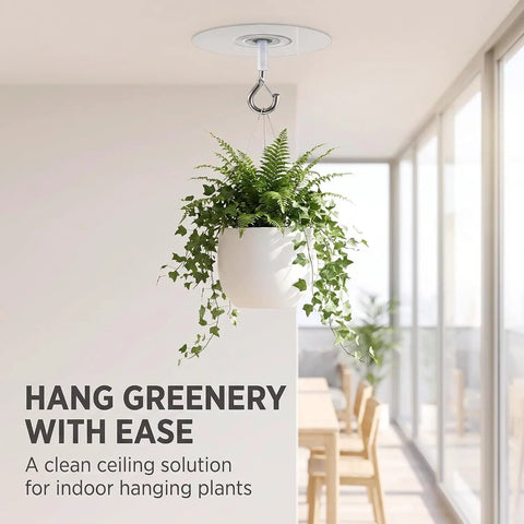 Heavy Duty Peel And Stick Ceiling Hooks Two Pack Rock Solid Grip With Safety Clasp Zero Hassle Install For Hanging Plants in white pot