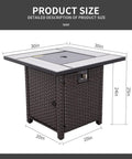 30 Inch Wicker Patio Fire Pit Table With Fire Glass For Outdoor Parties And Gatherings In Garden Backyard Porch Hangout Ready 50000 BTU Rust Resistant Steel Frame Included, showing 30x30 inch dimensions.
