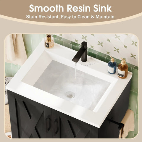 Upgrade Your Setup With This Slick 24 Inch Farmhouse Bathroom Vanity Featuring An Integrated Sink And Plenty Of Storage Cabinet Space In Sleek Matte Black For Clean Rustic Style That Hits Different