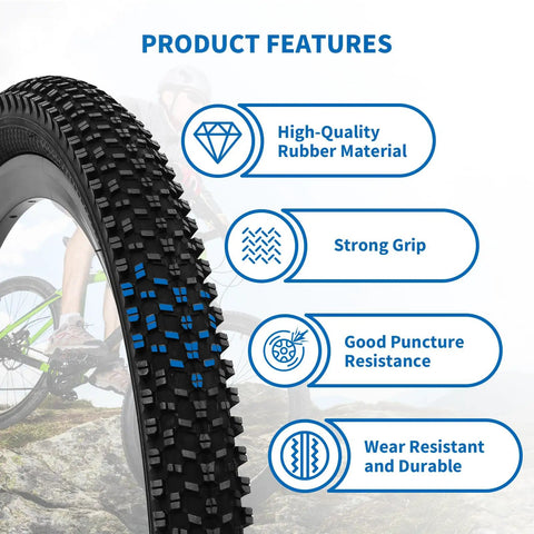 Foldable Mountain Bike Tire Twin Pack 24x1.95 And 26x1.95 Replacement Tires With Grippy Puncture Resistant Tubes product features