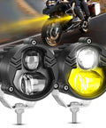 2.7 Inch White Amber Spot Beam LED Pods for Offroad Motorcycles and ATVs IP67 Waterproof shown on a motorcycle
