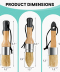 Super Slick Three Piece Chalk Wax Paint Brush Set For Furniture Makeovers displayed with product dimensions in inches.