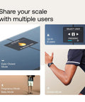 Smart Body Scale For Precise Weight And Fat Percentage, Full Body Composition Readouts, Wi Fi And Bluetooth Connectivity, Apple Health Compatible, Baby Weight Tracking, Bathroom Scale For Home Health Goals And Trends showing multiple user modes and connectivity features