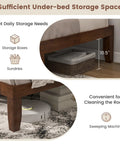 Rock Solid King Platform Bed Frame 14 Inch Profile Genuine Rubber Wood Heavy Duty Slat Support Premium Mattress Foundation No Box Spring Needed Hassle Free Setup Dark Walnut with under-bed storage space.