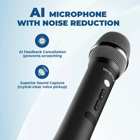 All-in-One Wireless Voice Amplifier With Built-In Microphone For Teaching, Speaking, And Karaoke, 15W Output, shown with AI noise reduction features
