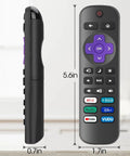 Side and front view of Four Pack Replacement TV Remote For Roku TV, Easy Plug And Play Backups, 5.6in x 1.7in x 0.7in size