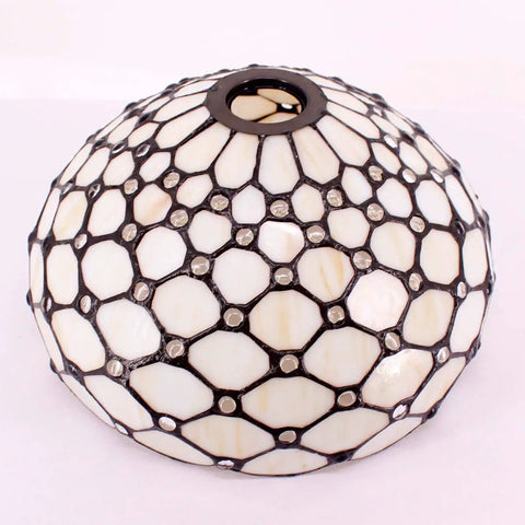 Cream Amber Tiffany Style Bead Glass Lampshade Replacement for Your Space Vibe, dome shape, shown from above, S005 Series.