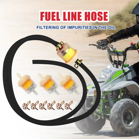 Dirt Bike Gas Fuel Line Hose And Inline Filter Kit For 50cc To 250cc Dirt Bikes ATVs Scooters And Go Karts Fits GY6 Taotao Coolster Apollo SSR Series Moped Pocket Bike And Chinese ATVs Black