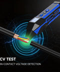 Dead Nuts Accurate Circuit Breaker Finder With Bright LCD Display detecting voltage on exposed wires with NCV test feature.