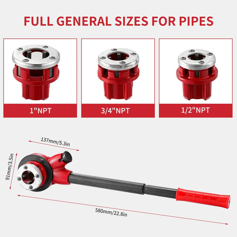 Ratchet Pipe Threader Kit With Three Dies One Half Inch Three Quarter Inch One Inch NPT And Storage Case Portable Plumbing Tool