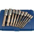 Premium 10-piece Heavy Duty Impact Socket Wrench Head Set With Spline And Torx Bits For 1/4 And 1/2 Inch Drive. Super Tough, Rust-Resistant Kit That Helps You Crush Stripped Bolts And Tighten Like A Pro Without Burning Out Your Tools Or Hands Today. blue case