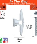 Residential Drywall Anchor With Screws Pack Of Twenty For Three Eighths To One Half Inch Drywall Fits Six To Fourteen Fasteners