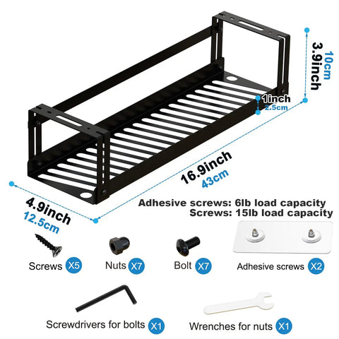 Under Desk Cable Management Tray 17 Inch Metal Wire Organizer for Cords Power Strip Holder with mounting hardware and tools