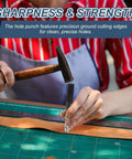 Using Leather Hole Punch 25mm Hollow Round Puncher Cutter Carbon Steel Pro Grade Tool for precision cutting on a leather strip
