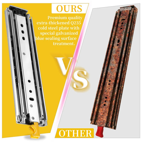 Heavy Duty Locking Drawer Slides Full Extension Side Mount Runners Rated For A Drop Dead Solid 500 Pound Load Built Tough Steel Tracks comparison image.