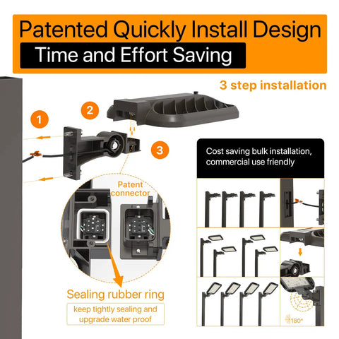 Beefed Up 150W LED Parking Lot Light With Adjustable Arm Mount, 22500LM Dusk To Dawn Commercial Lighting installation steps