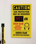 20 By 12 Inch Wall Mount Decibel Meter Sign With Real Time Noise Readout, OSHA Caution Header, Bright Red LED Display, Accurate 30 dB To 130 dB, High Visibility Safety Sign For Work Sites on wall